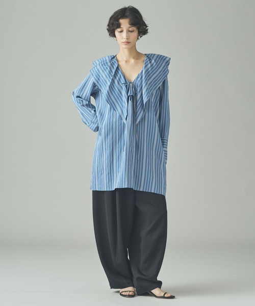 Curensology（カレンソロジー）の「Curensology(カレンソロジー)/＜C.S.G＞ストライプラッフルブラウス（シャツ/ブラウス・レディース・ブルー/ピンク/ライトピンク/サックスブルー・FREE）」の5枚目の写真