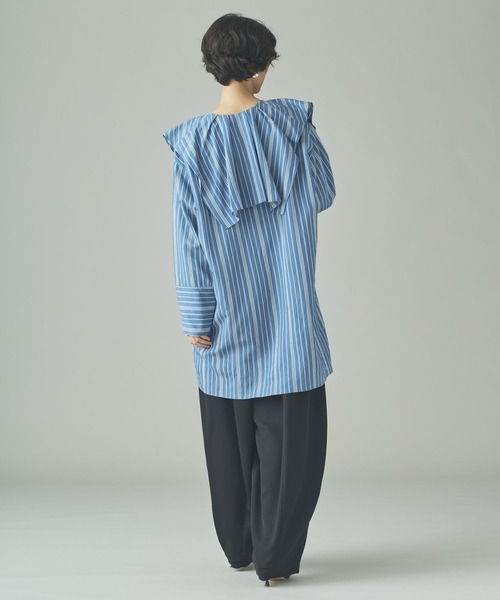 Curensology（カレンソロジー）の「Curensology(カレンソロジー)/＜C.S.G＞ストライプラッフルブラウス（シャツ/ブラウス・レディース・ブルー/ピンク/ライトピンク/サックスブルー・FREE）」の7枚目の写真