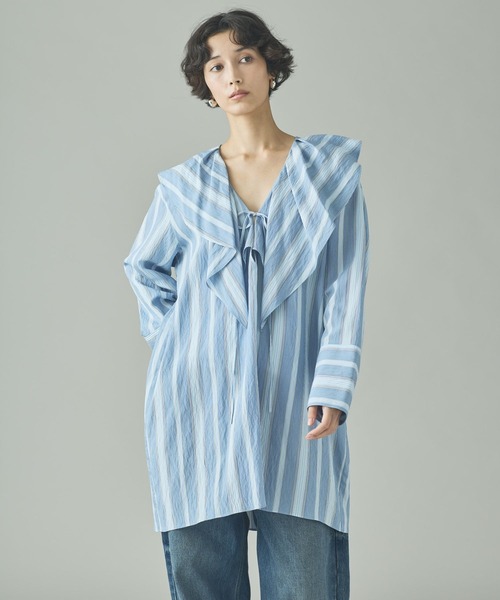 Curensology（カレンソロジー）の「Curensology(カレンソロジー)/＜C.S.G＞ストライプラッフルブラウス（シャツ/ブラウス・レディース・ブルー/ピンク/ライトピンク/サックスブルー・FREE）」の11枚目の写真