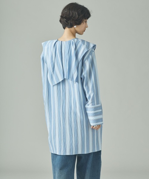 Curensology（カレンソロジー）の「Curensology(カレンソロジー)/＜C.S.G＞ストライプラッフルブラウス（シャツ/ブラウス・レディース・ブルー/ピンク/ライトピンク/サックスブルー・FREE）」の13枚目の写真