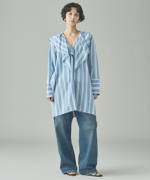 Curensology（カレンソロジー）の「Curensology(カレンソロジー)/＜C.S.G＞ストライプラッフルブラウス（シャツ/ブラウス・レディース・ブルー/ピンク/ライトピンク/サックスブルー・FREE）」の14枚目の写真