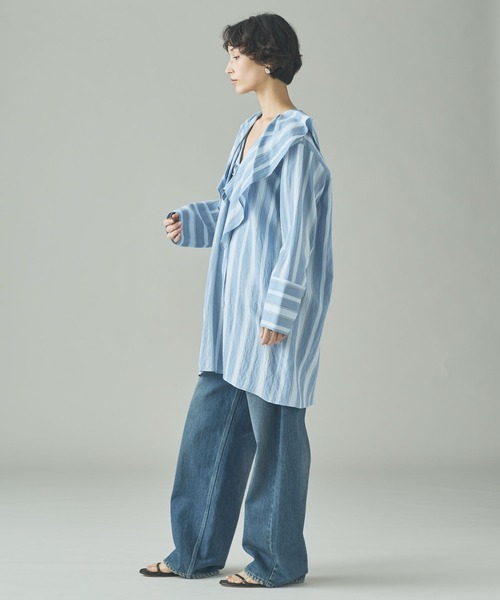 Curensology（カレンソロジー）の「Curensology(カレンソロジー)/＜C.S.G＞ストライプラッフルブラウス（シャツ/ブラウス・レディース・ブルー/ピンク/ライトピンク/サックスブルー・FREE）」の15枚目の写真