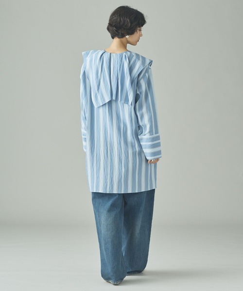 Curensology（カレンソロジー）の「Curensology(カレンソロジー)/＜C.S.G＞ストライプラッフルブラウス（シャツ/ブラウス・レディース・ブルー/ピンク/ライトピンク/サックスブルー・FREE）」の16枚目の写真