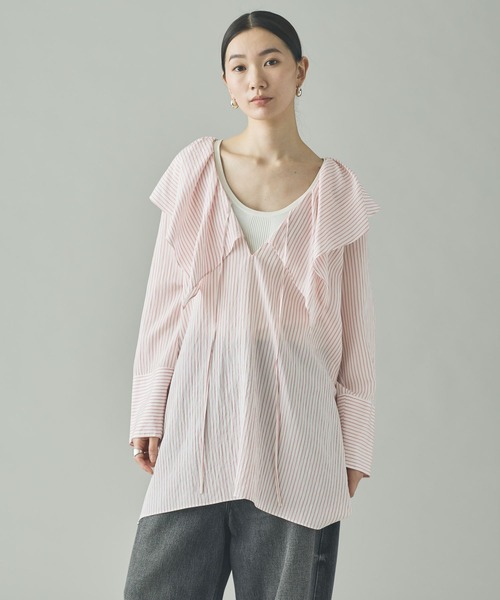 Curensology(カレンソロジー)の「Curensology(カレンソロジー)/<C.S.G>ストライプラッフルブラウス(シャツ/ブラウス・レディース・ブルー/ピンク/ライトピンク/サックスブルー・FREE)」の14枚目の写真