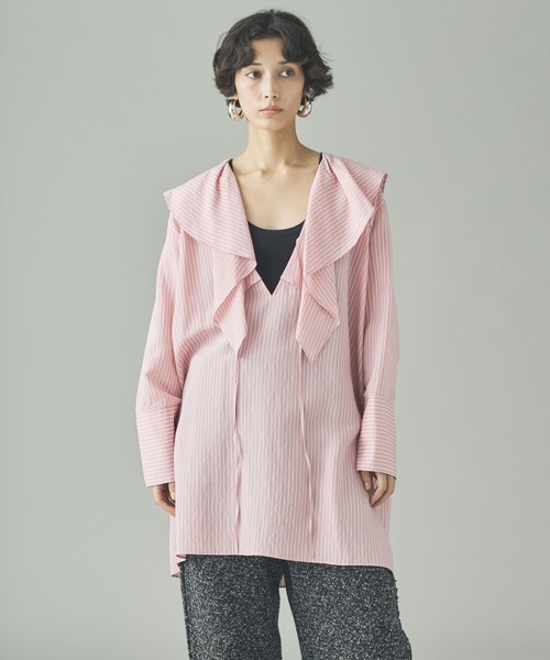 Curensology（カレンソロジー）の「Curensology(カレンソロジー)/＜C.S.G＞ストライプラッフルブラウス（シャツ/ブラウス・レディース・ブルー/ピンク/ライトピンク/サックスブルー・FREE）」の17枚目の写真