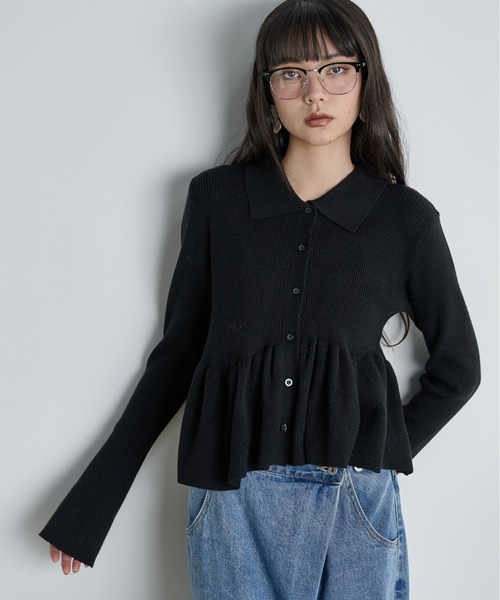 THE YOn（ザヨン）の「ペプラムリブニットポロカーディガン（カーディガン/ボレロ・レディース・グレー/モスグリーン/ブラック/イエロー・FREE）」の10枚目の写真