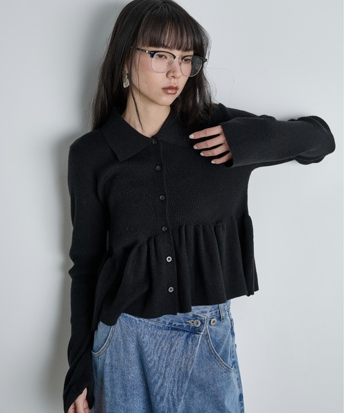 THE YOn（ザヨン）の「ペプラムリブニットポロカーディガン（カーディガン/ボレロ・レディース・グレー/モスグリーン/ブラック/イエロー・FREE）」の11枚目の写真