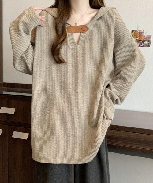 SallyLunn(サリーラン)の「フロントアクセントリブパーカー(パーカー・レディース・グレー/ベージュ・MEDIUM/LARGE)」の1枚目の写真