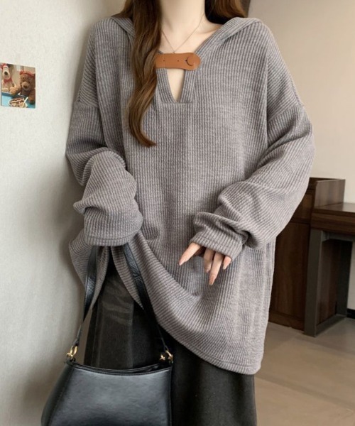 SallyLunn(サリーラン)の「フロントアクセントリブパーカー(パーカー・レディース・グレー/ベージュ・MEDIUM/LARGE)」の7枚目の写真