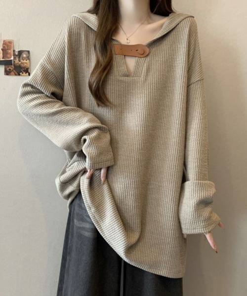 SallyLunn(サリーラン)の「フロントアクセントリブパーカー(パーカー・レディース・グレー/ベージュ・MEDIUM/LARGE)」の6枚目の写真