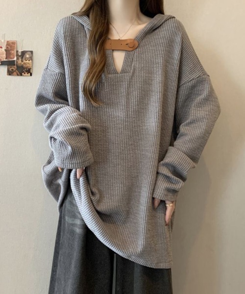 SallyLunn(サリーラン)の「フロントアクセントリブパーカー(パーカー・レディース・グレー/ベージュ・MEDIUM/LARGE)」の5枚目の写真