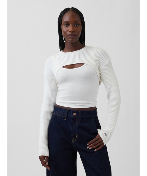 GAP（ギャップ）の「コットン100% リラックスフィット リブ ボレロセーター（ニット/セーター・レディース・オフホワイト/チャコールグレー/ブルー/ピンク・XXS/XL/L/M/S/XS）」の7枚目の写真