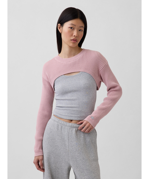 GAP（ギャップ）の「コットン100% リラックスフィット リブ ボレロセーター（ニット/セーター・レディース・オフホワイト/チャコールグレー/ブルー/ピンク・XXS/XL/L/M/S/XS）」の8枚目の写真