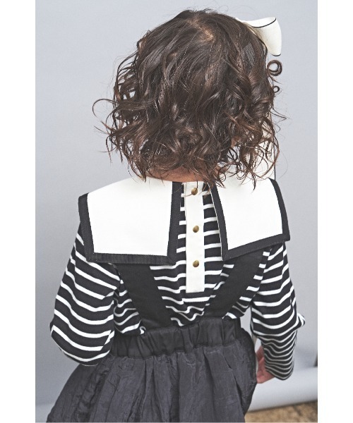 maarook（マルーク）の「カルゼストレッチペプラムサロペットパンツ（サロペット/オーバーオール・キッズ・ホワイト/ブラック・110cm/130cm/120cm）」の9枚目の写真