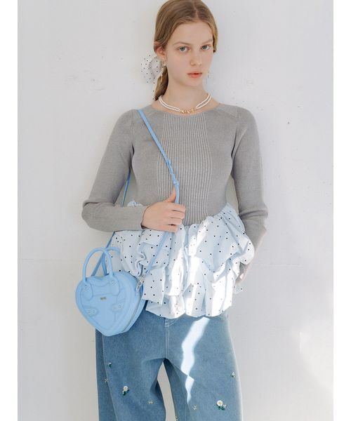 FURFUR(ファーファー)の「バルーンドッキングリブニットプルオーバー(ニット/セーター・レディース・ホワイト/ブラック/グレー・F)」の3枚目の写真