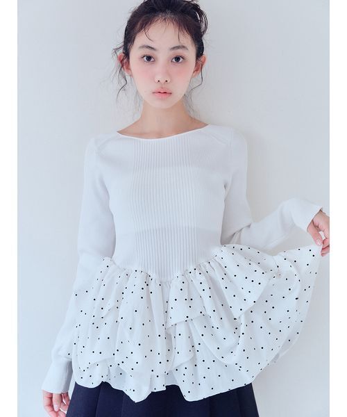 FURFUR(ファーファー)の「バルーンドッキングリブニットプルオーバー(ニット/セーター・レディース・ホワイト/ブラック/グレー・F)」の1枚目の写真