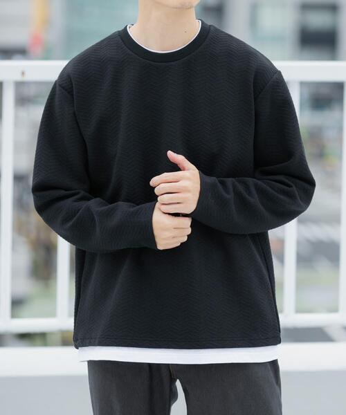 ITEMS URBANRESEARCH(アイテムズ アーバンリサーチ)の「フェイクレイヤードジオメジャカードTOPS(Tシャツ/カットソー・メンズ・グレー/ベージュ/ブラック・MEDIUM/LARGE)」の2枚目の写真