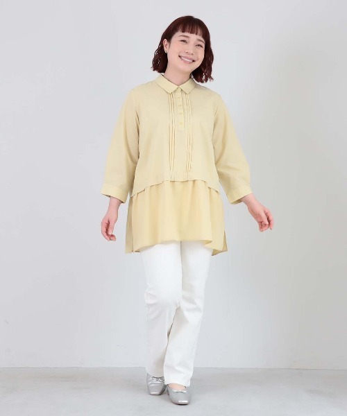 MB mint breeze(エムビーミントブリーズ)の「【L~5L 大きいサイズ】異素材切替えシャツチュニック(チュニック・レディース・グリーン/ネイビー・4L/3L/LL/5L)」の6枚目の写真