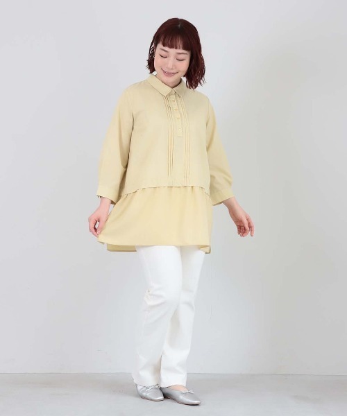 MB mint breeze(エムビーミントブリーズ)の「【L~5L 大きいサイズ】異素材切替えシャツチュニック(チュニック・レディース・グリーン/ネイビー・4L/3L/LL/5L)」の7枚目の写真