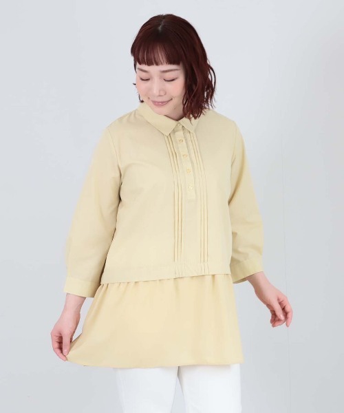 MB mint breeze(エムビーミントブリーズ)の「【L~5L 大きいサイズ】異素材切替えシャツチュニック(チュニック・レディース・グリーン/ネイビー・4L/3L/LL/5L)」の8枚目の写真