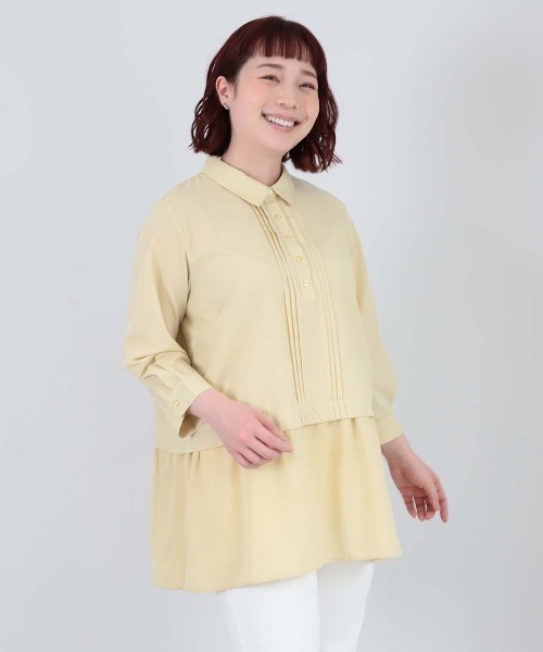 MB mint breeze(エムビーミントブリーズ)の「【L~5L 大きいサイズ】異素材切替えシャツチュニック(チュニック・レディース・グリーン/ネイビー・4L/3L/LL/5L)」の3枚目の写真