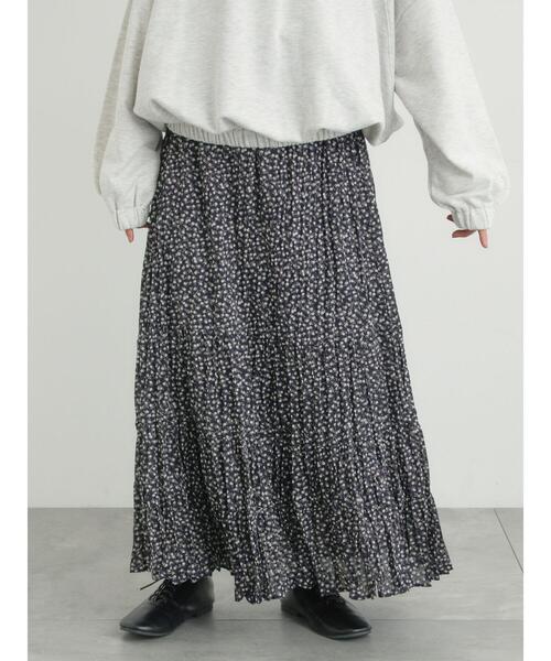 Samansa Mos2（サマンサ モスモス）の「柄アソートワッシャーティアードスカート（スカート・レディース・ブラック/オフホワイト/ベージュ・F）」の2枚目の写真