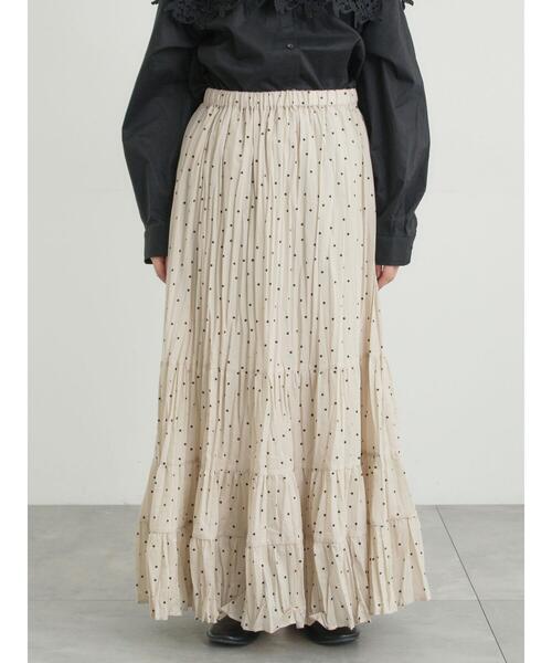 Samansa Mos2（サマンサ モスモス）の「柄アソートワッシャーティアードスカート（スカート・レディース・ブラック/オフホワイト/ベージュ・F）」の5枚目の写真