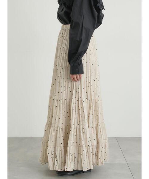 Samansa Mos2（サマンサ モスモス）の「柄アソートワッシャーティアードスカート（スカート・レディース・ブラック/オフホワイト/ベージュ・F）」の6枚目の写真