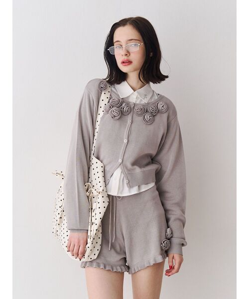 jouetie(ジュエティ)の「ローズモチーフコンパクトニット【セットアップ対応】(ニット/セーター・レディース・ピンク/ブラック/グレー・MEDIUM)」の6枚目の写真