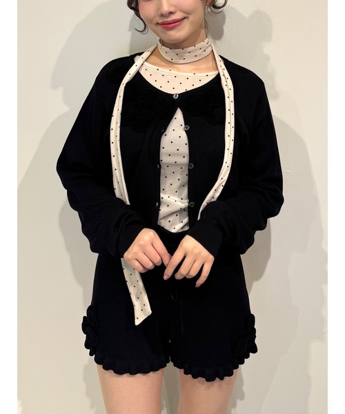 jouetie(ジュエティ)の「ローズモチーフコンパクトニット【セットアップ対応】(ニット/セーター・レディース・ピンク/ブラック/グレー・MEDIUM)」の1枚目の写真