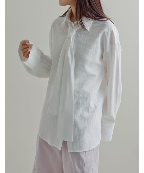 Re:EDIT（リエディ）の「[2026S/S PRE ORDER]ボウタイビッグリボンサッカーストライプシャツ（シャツ/ブラウス・レディース・ホワイト/ミント/ライトブルー・LARGE/MEDIUM）」の6枚目の写真