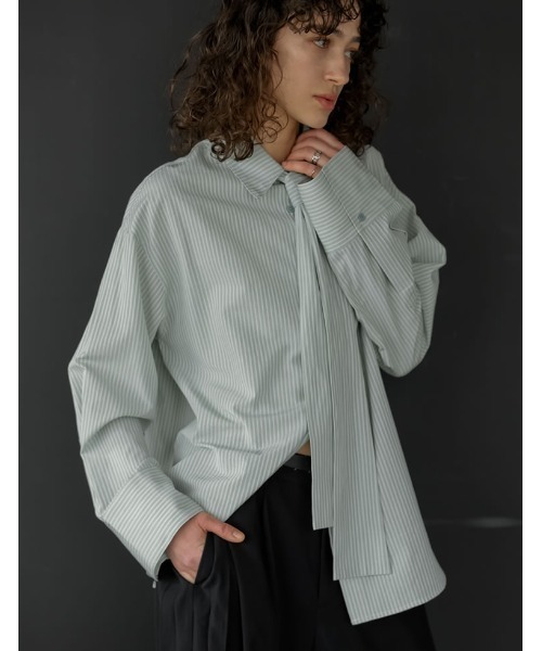 Re:EDIT（リエディ）の「[2026S/S PRE ORDER]ボウタイビッグリボンサッカーストライプシャツ（シャツ/ブラウス・レディース・ホワイト/ミント/ライトブルー・LARGE/MEDIUM）」の11枚目の写真