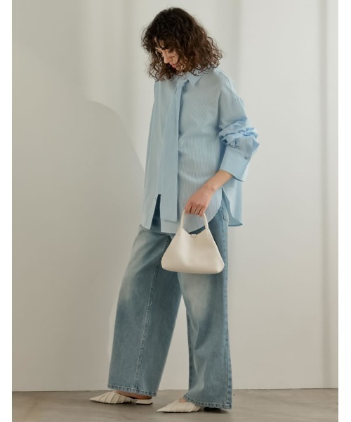 Re:EDIT（リエディ）の「[2026S/S PRE ORDER]ボウタイビッグリボンサッカーストライプシャツ（シャツ/ブラウス・レディース・ホワイト/ミント/ライトブルー・LARGE/MEDIUM）」の13枚目の写真