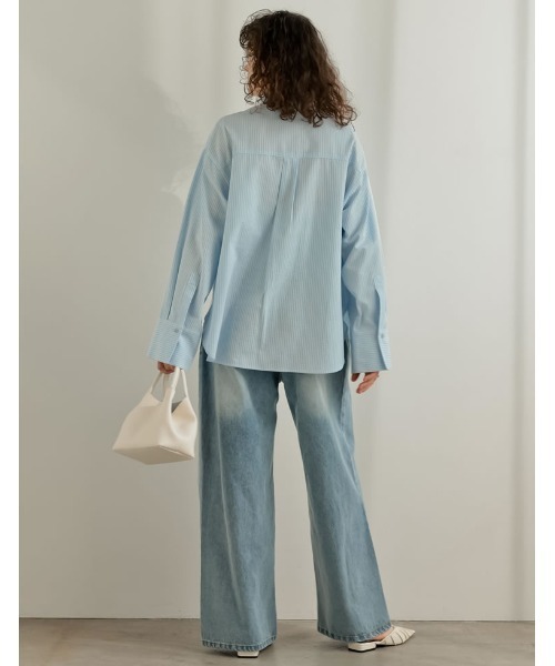 Re:EDIT（リエディ）の「[2026S/S PRE ORDER]ボウタイビッグリボンサッカーストライプシャツ（シャツ/ブラウス・レディース・ホワイト/ミント/ライトブルー・LARGE/MEDIUM）」の14枚目の写真