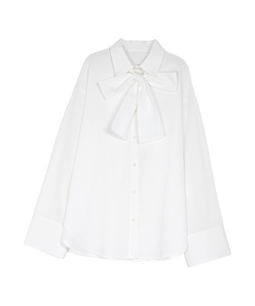 Re:EDIT（リエディ）の「[2026S/S PRE ORDER]ボウタイビッグリボンサッカーストライプシャツ（シャツ/ブラウス・レディース・ホワイト/ミント/ライトブルー・LARGE/MEDIUM）」の21枚目の写真