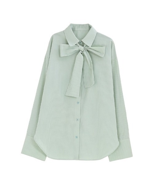 Re:EDIT（リエディ）の「[2026S/S PRE ORDER]ボウタイビッグリボンサッカーストライプシャツ（シャツ/ブラウス・レディース・ホワイト/ミント/ライトブルー・LARGE/MEDIUM）」の22枚目の写真