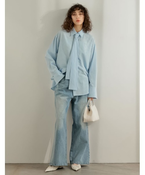 Re:EDIT（リエディ）の「[2026S/S PRE ORDER]ボウタイビッグリボンサッカーストライプシャツ（シャツ/ブラウス・レディース・ホワイト/ミント/ライトブルー・LARGE/MEDIUM）」の12枚目の写真