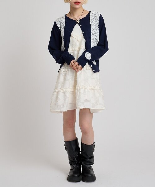 w closet(ダブルクローゼット)の「レースカーディガン(カーディガン/ボレロ・レディース・グレー/アイボリー/レッド/ネイビー・FREE)」の4枚目の写真