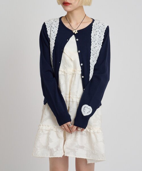 w closet(ダブルクローゼット)の「レースカーディガン(カーディガン/ボレロ・レディース・グレー/アイボリー/レッド/ネイビー・FREE)」の9枚目の写真