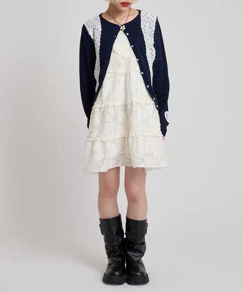 w closet(ダブルクローゼット)の「レースカーディガン(カーディガン/ボレロ・レディース・グレー/アイボリー/レッド/ネイビー・FREE)」の13枚目の写真