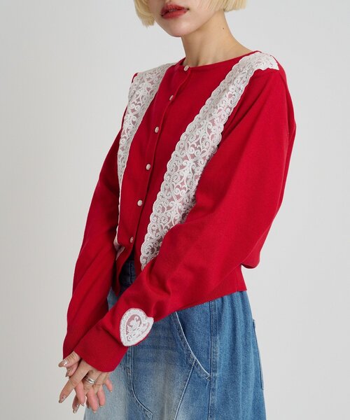 w closet(ダブルクローゼット)の「レースカーディガン(カーディガン/ボレロ・レディース・グレー/アイボリー/レッド/ネイビー・FREE)」の20枚目の写真