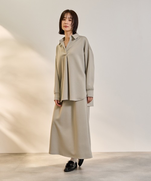 ketty(ケティ)の「ダンボールニットスキッパートップ×スカート2ピース≪洗濯機で洗える≫(ワンピース・レディース・アイボリー/ベージュ/ダークグレー・M)」の3枚目の写真