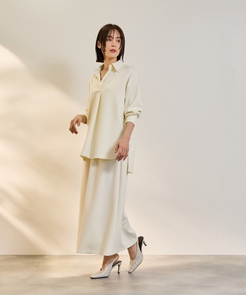 ketty(ケティ)の「ダンボールニットスキッパートップ×スカート2ピース≪洗濯機で洗える≫(ワンピース・レディース・アイボリー/ベージュ/ダークグレー・M)」の1枚目の写真