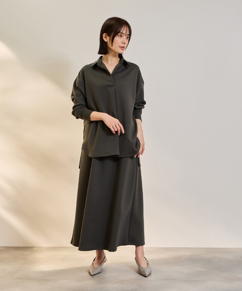 ketty(ケティ)の「ダンボールニットスキッパートップ×スカート2ピース≪洗濯機で洗える≫(ワンピース・レディース・アイボリー/ベージュ/ダークグレー・M)」の2枚目の写真