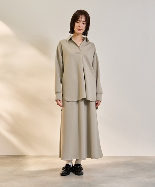 ketty(ケティ)の「ダンボールニットスキッパートップ×スカート2ピース≪洗濯機で洗える≫(ワンピース・レディース・アイボリー/ベージュ/ダークグレー・M)」の14枚目の写真