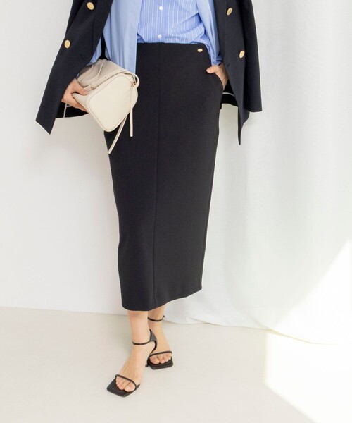 NOLLEY’S（ノーリーズ）の「ウォッシャブルニットジョーゼットタイトスカート（スカート・レディース・ブラック/チャコールグレー/オフホワイト・38/36/34）」の3枚目の写真