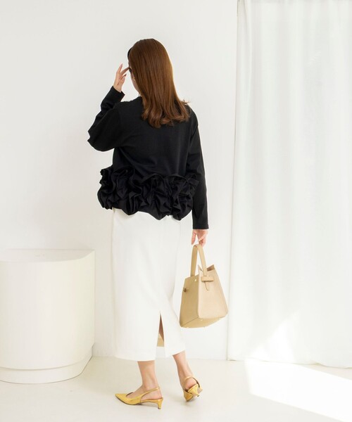 NOLLEY’S（ノーリーズ）の「ウォッシャブルニットジョーゼットタイトスカート（スカート・レディース・ブラック/チャコールグレー/オフホワイト・38/36/34）」の5枚目の写真