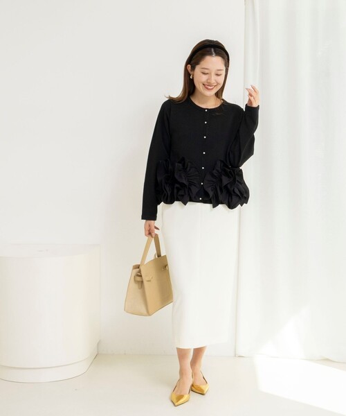 NOLLEY’S（ノーリーズ）の「ウォッシャブルニットジョーゼットタイトスカート（スカート・レディース・ブラック/チャコールグレー/オフホワイト・38/36/34）」の6枚目の写真