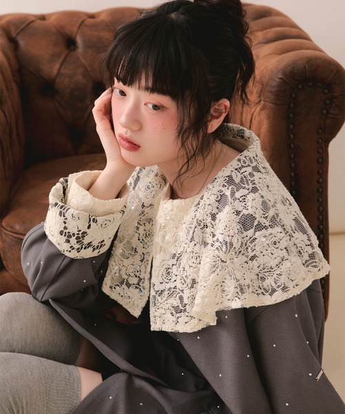 loin nuit（ロワンニュイ）の「nuance button lace jacket / ニュアンスボタンレースジャケット（テーラードジャケット・レディース・ピンク/サンドベージュ/グレー/ブルーグレー・FREE）」の14枚目の写真
