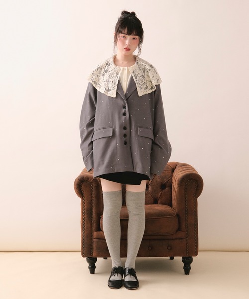 loin nuit（ロワンニュイ）の「nuance button lace jacket / ニュアンスボタンレースジャケット（テーラードジャケット・レディース・ピンク/サンドベージュ/グレー/ブルーグレー・FREE）」の12枚目の写真